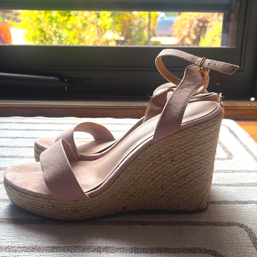 Elegant Blush Pink Espadrille Wedge Sandals - Picture 2 of 5